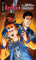 Comic book cover featuring two characters in blue uniforms with a brown background