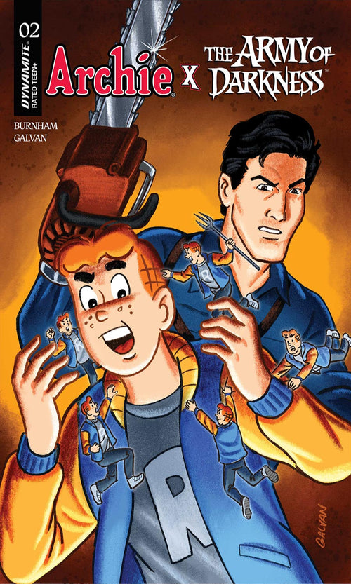 Comic book cover featuring two characters in blue uniforms with a brown background
