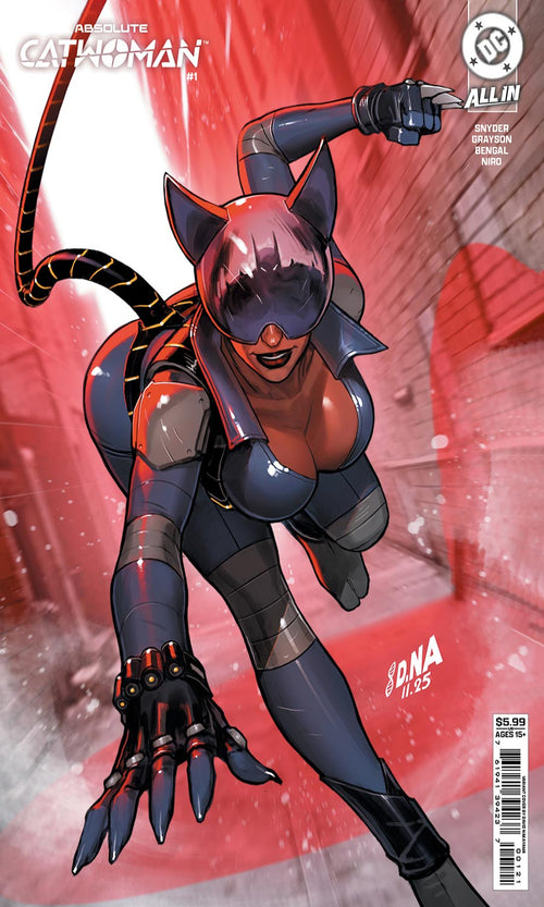 Comic book cover featuring a superhero in a dynamic pose with a red and gray background.