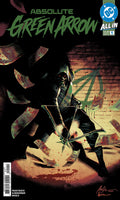 Comic book cover of 'Absolute Green Arrow' with a masked character holding a bow.
