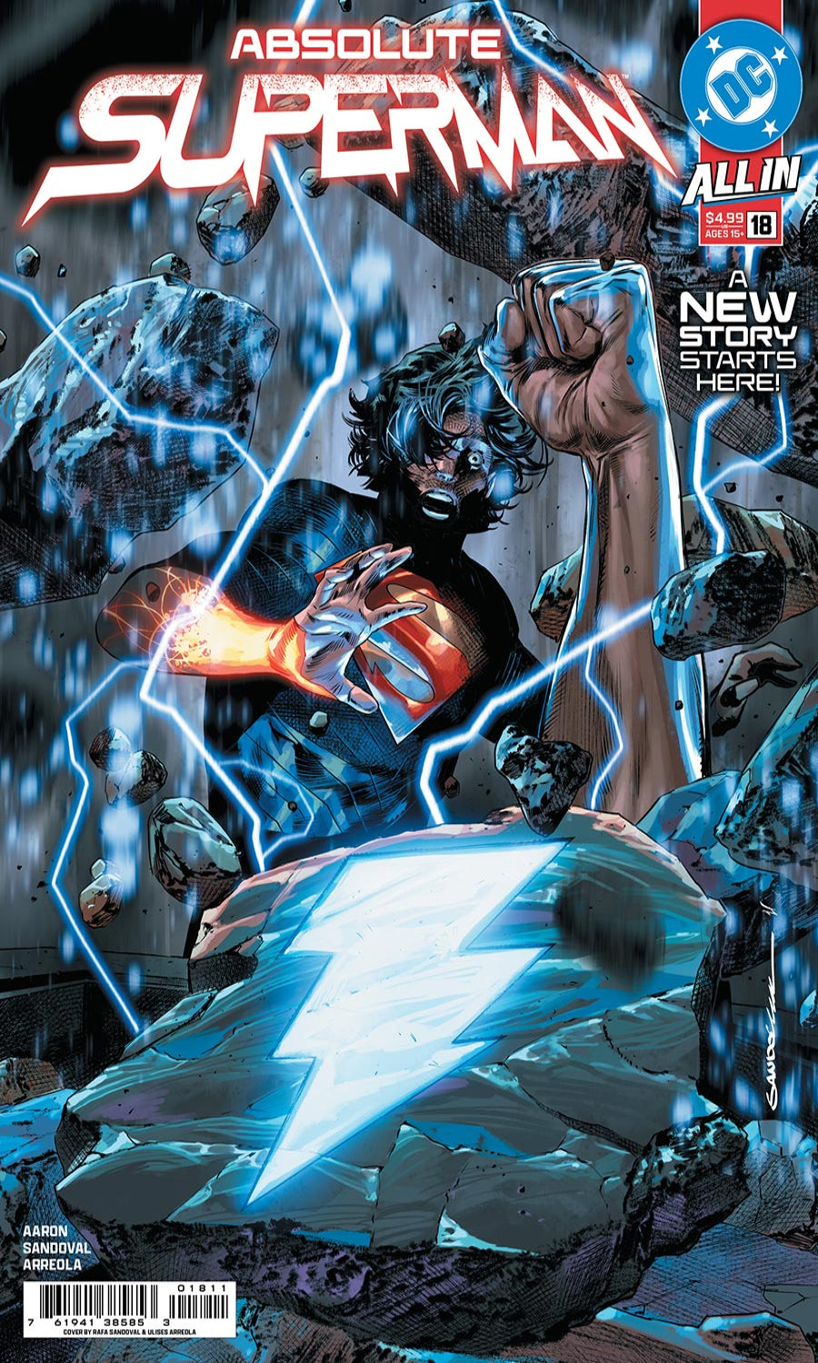 Comic book cover featuring Superman in a dynamic pose with energy effects.