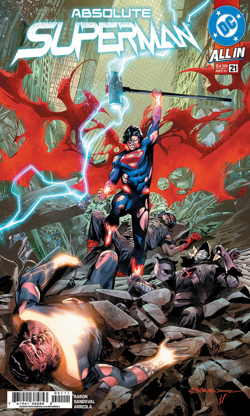 Comic book cover featuring Superman in action with red dragons in the background