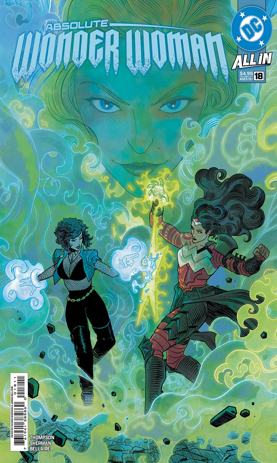 Comic book cover featuring two characters with a green and blue color scheme.