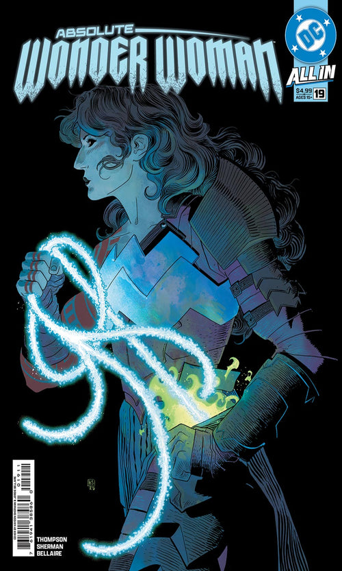 Comic book cover featuring Wonder Woman with glowing energy, DC logo visible