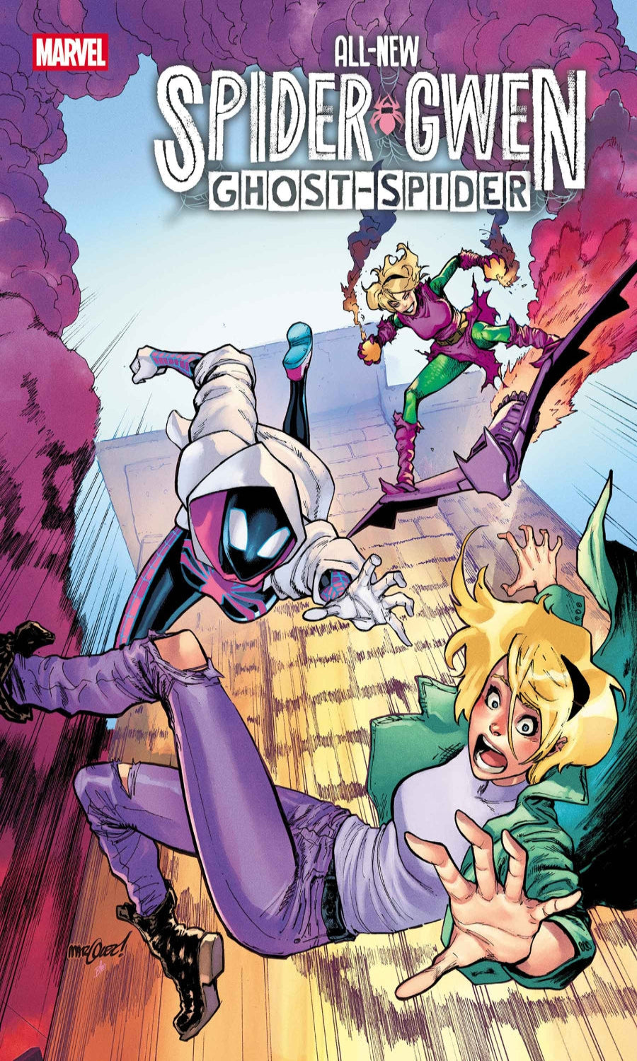 Comic book cover featuring Spider-Gwen and Ghost-Spider in action.