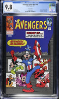 Comic book cover featuring The Avengers with cartoon characters, graded 9.8 by CGC.