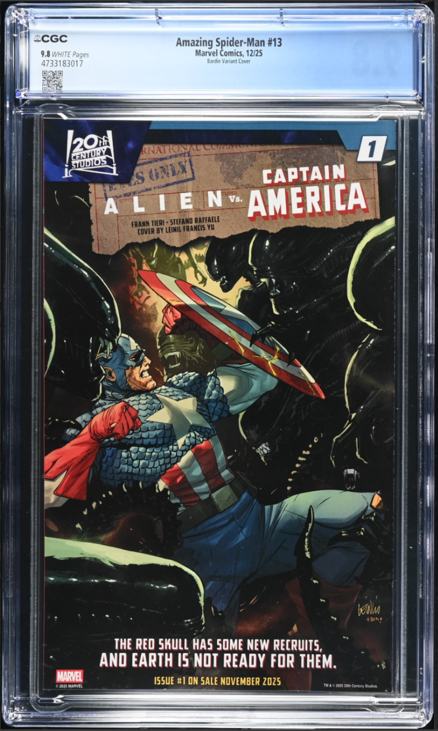 Comic book cover featuring 'Alien vs. Captain America' with CGC grading label.