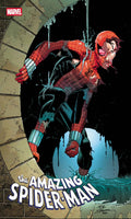 Comic book cover featuring Spider-Man climbing a wall with 'Marvel' logo above.