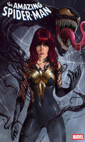 Comic book cover featuring a character in a black and gold suit with a Venom-like creature in the background.