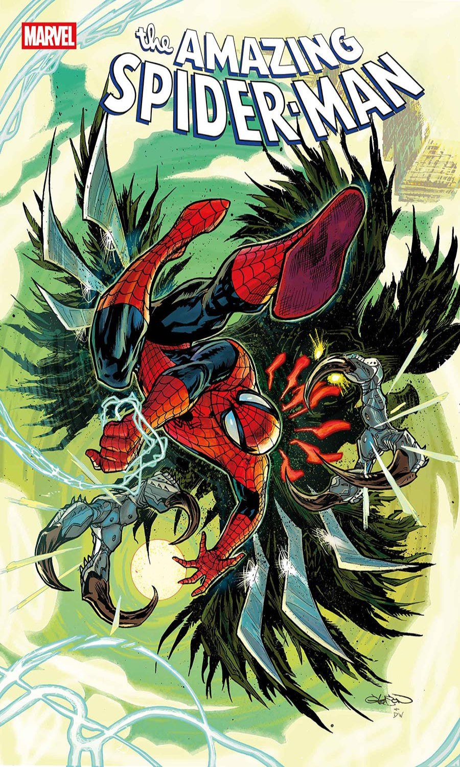 Comic book cover featuring Spider-Man in action against a dark background