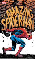 Comic book cover featuring Spider-Man leaping over a brick wall with 'The Amazing Spider-Man' title.