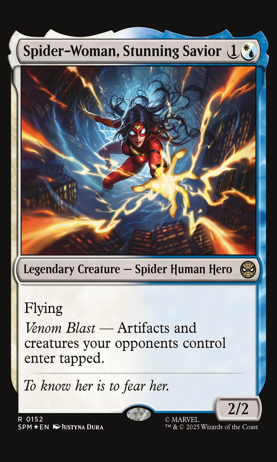 Trading card featuring Spider-Woman with superhero abilities