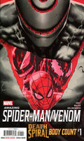 Comic book cover featuring Spider-Man and Venom with a red and black color scheme.