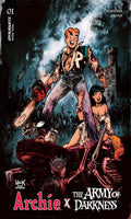Comic book cover featuring Archie and the Army of Darkness with a dark, apocalyptic background.