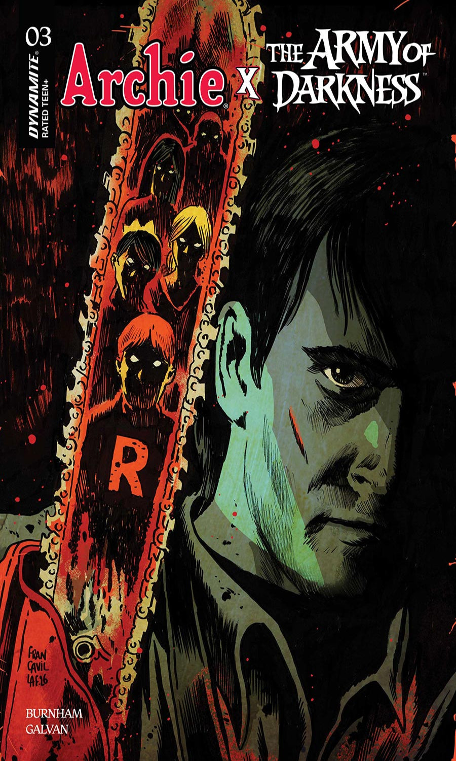 Comic book cover featuring Archie and The Army of Darkness with a dark and eerie design.
