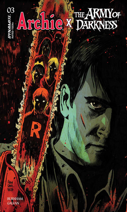 Comic book cover featuring Archie and The Army of Darkness with a dark and eerie design.