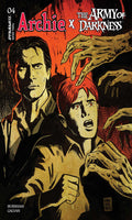 Comic book cover featuring two characters with a red and brown color scheme, hands reaching towards them.
