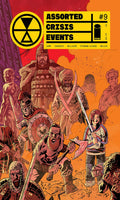 Comic book cover titled 'Assorted Crisis Events #9' with warrior illustrations and a radiation symbol.