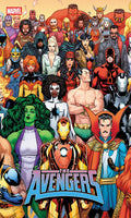 Group of Marvel superheroes in colorful costumes with 'The Avengers' logo.