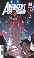 Marvel's Avengers Assemble Red Dawn #3 comic book cover featuring a woman in a red dress and hat under a starry night sky, with the Marvel logo and 60th Anniversary badge in the top right.