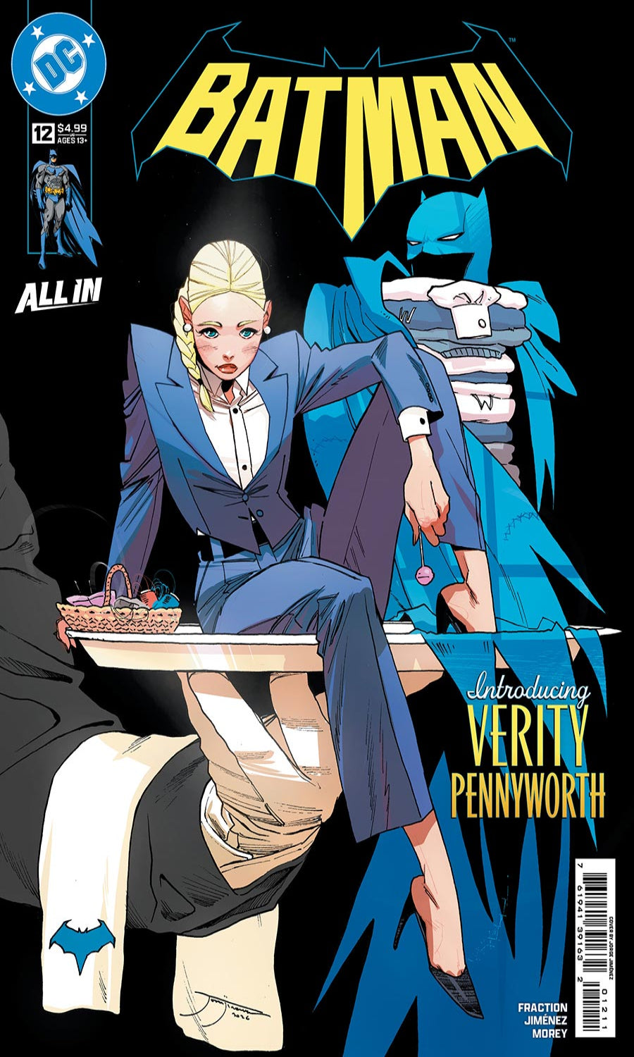 Comic book cover for Batman All-Star Issue 5 featuring Verity Pennyworth, with a large Batman logo at the top and comic artwork showing Batman and Verity in a dark blue suit against a black background.