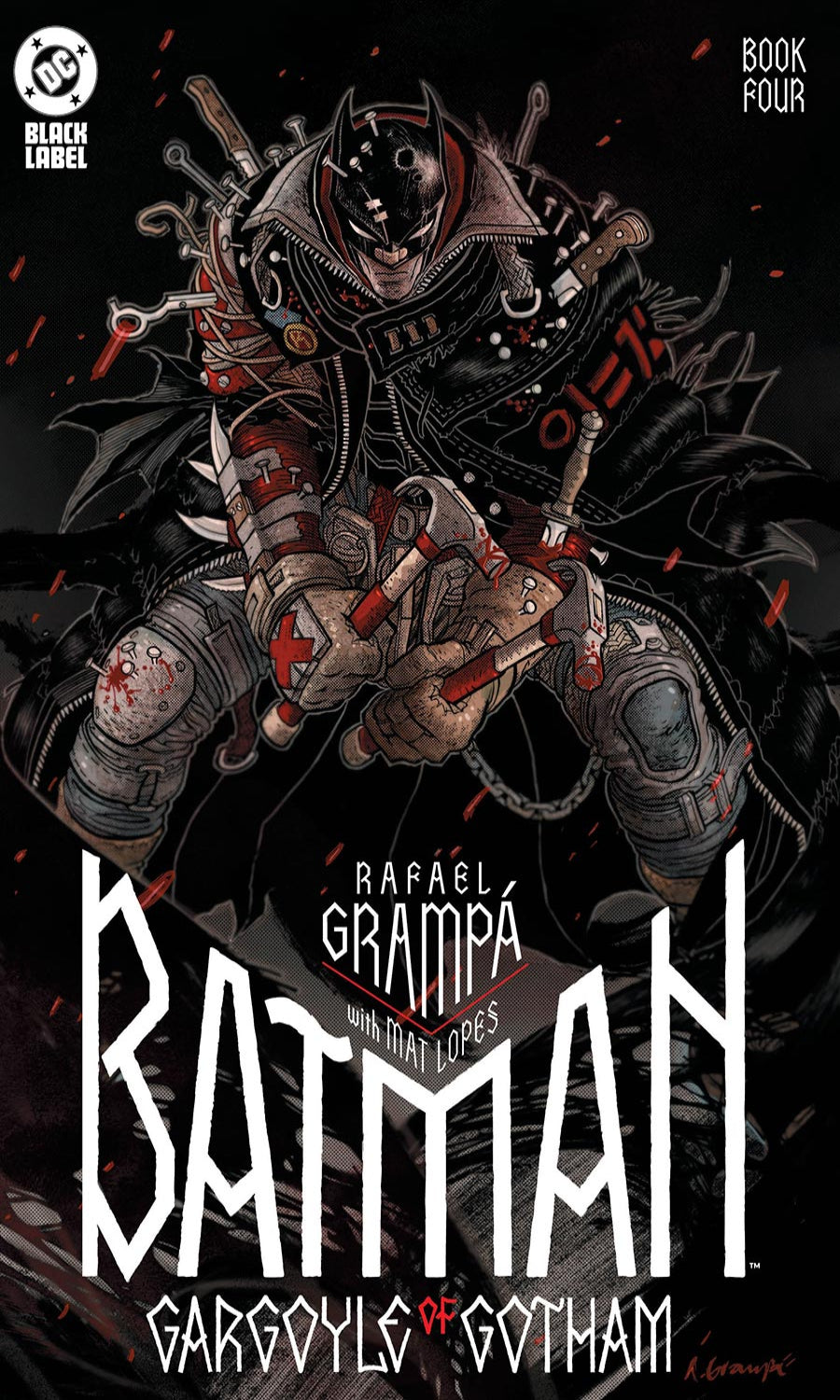 Comic book cover featuring a dark-themed character with weapons, titled 'Batman: Gargoyle of Gotham'.