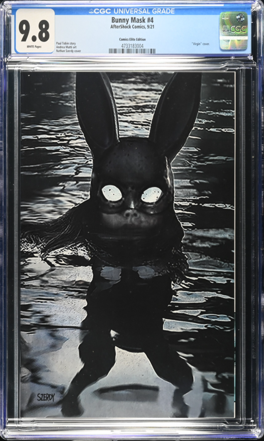 Comic book cover of 'Bunny Mask #4' with a CGC grading label on top.