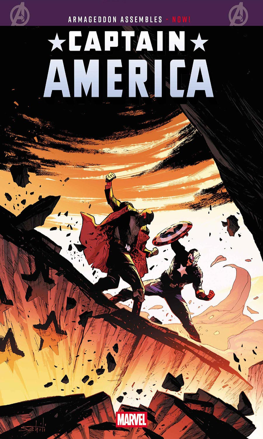 Comic book cover featuring Captain America in action with a dynamic background