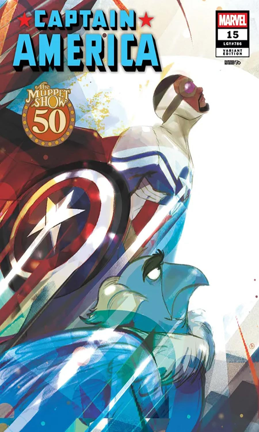 Captain America comic book cover featuring a stylized illustration of Captain America and Falcon, with the Marvel logo and issue number 15 in the top right corner.