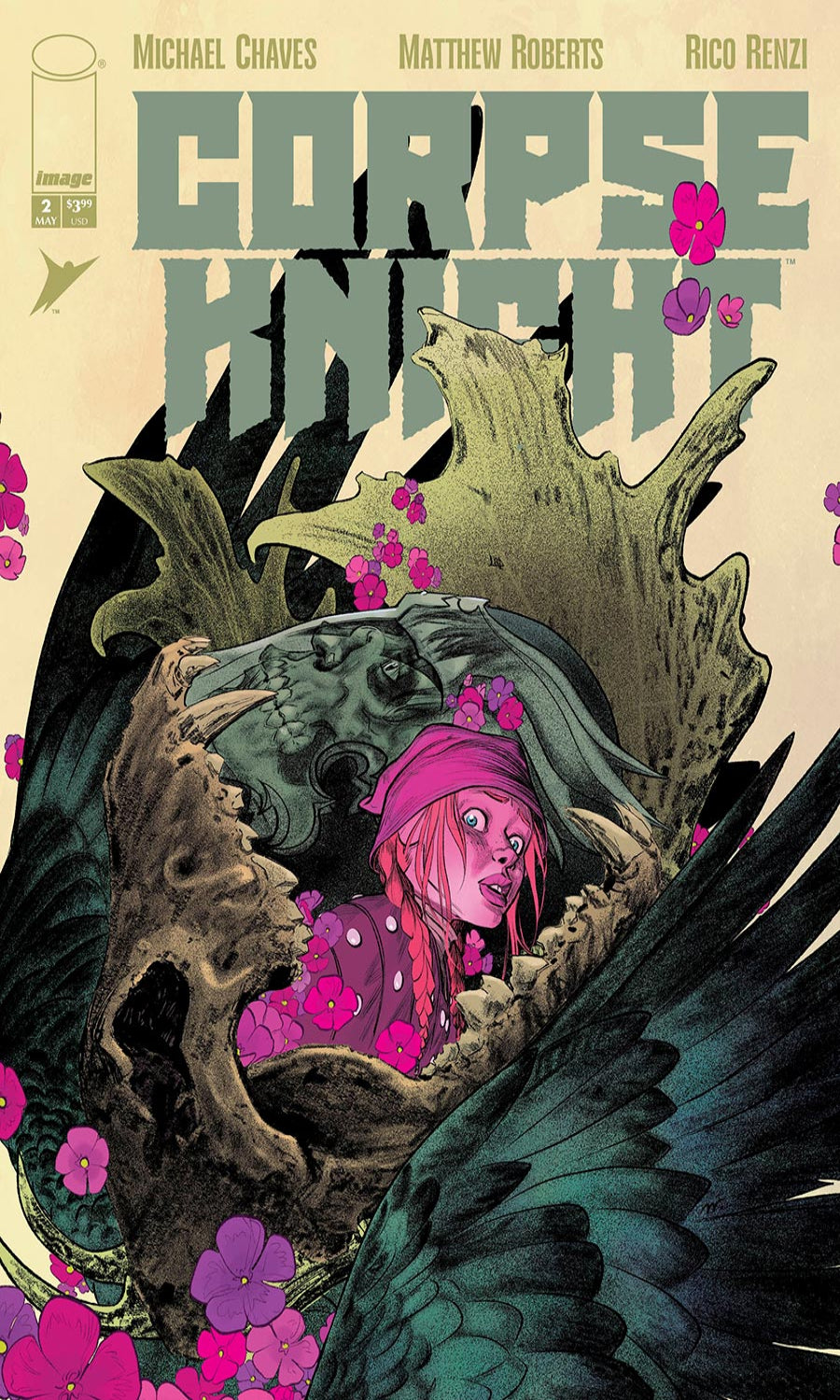 Comic book cover titled 'Corpse Bride' with a character surrounded by flowers and wings.