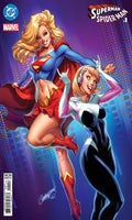 Comic book cover featuring Supergirl and Spider-Man with Marvel logo.