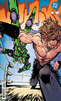 Comic book cover featuring a muscular character in a fight scene with a green superhero.