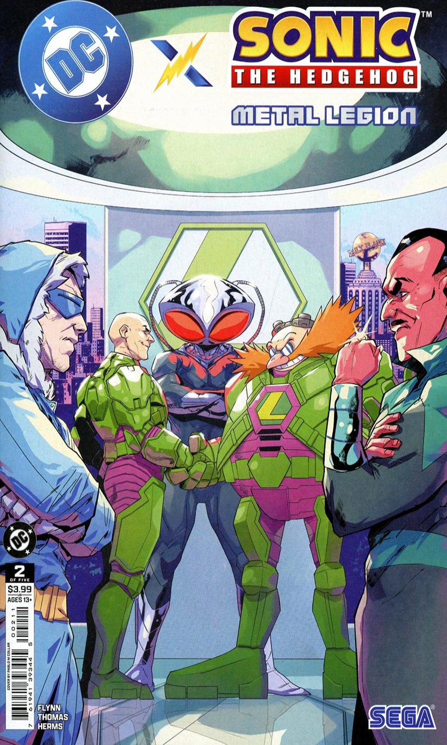 Comic book cover featuring Sonic the Hedgehog and Metal Legion characters with DC logo.