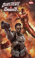 Comic book cover featuring Daredevil and Punisher with fiery background
