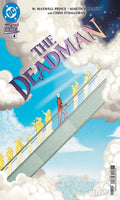 Comic book cover for The Deadman issue 4, featuring a stylized illustration of a man walking up a staircase through clouds toward golden statues under a blue sky. The DC logo and Nextel branding are visible, along with the title 'The Deadman' in large purple lettering.