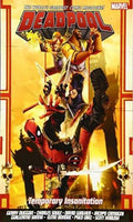 Comic book cover featuring Deadpool with a dynamic pose against a yellow background.