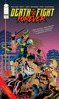 Comic book cover titled 'Death Fight Forever' with characters in a cityscape.