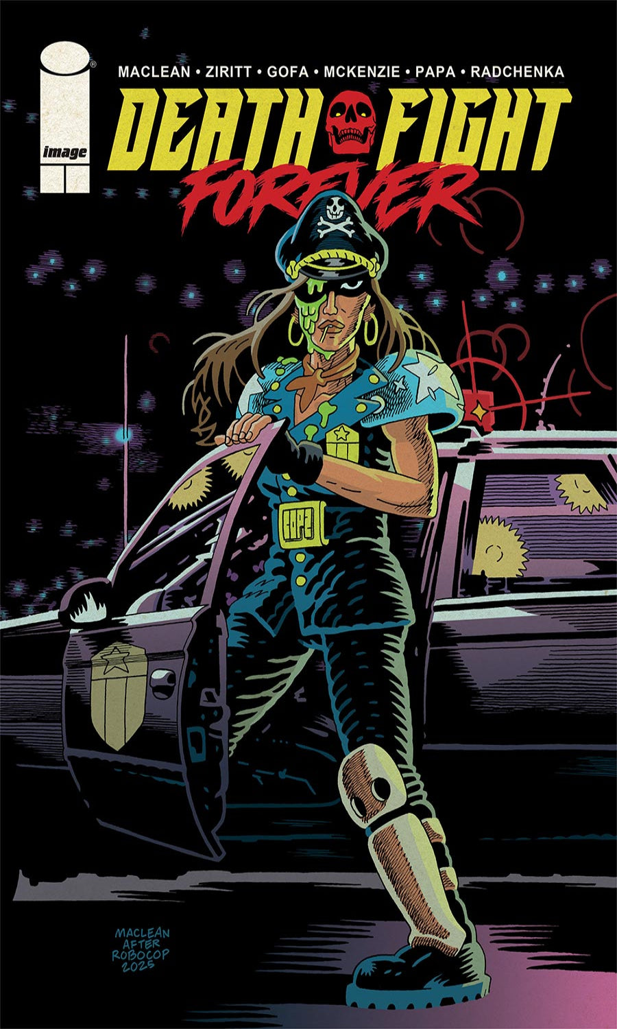 Comic book cover titled 'Death Fight Forever' featuring a character in a police uniform.