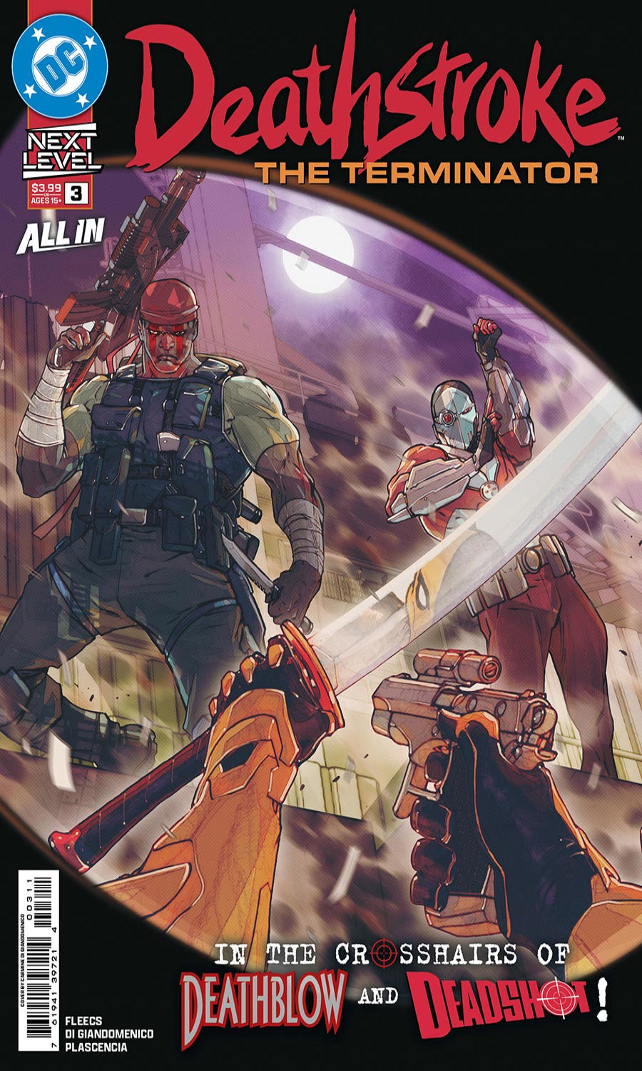 Comic book cover featuring two characters with weapons, titled 'Deathstroke: The Terminator'.