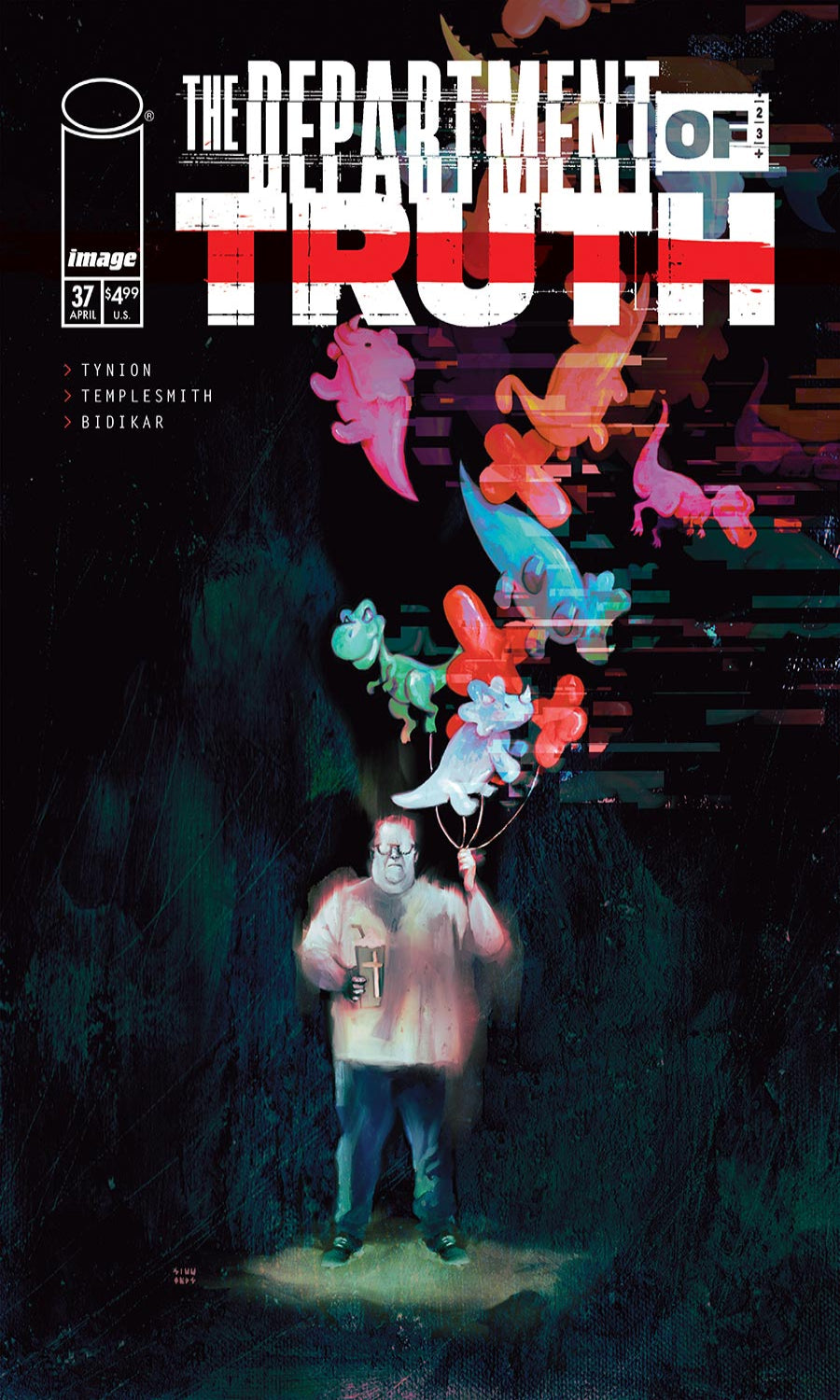 Comic book cover titled 'The Department of Truth' with a person holding balloons against a dark background.