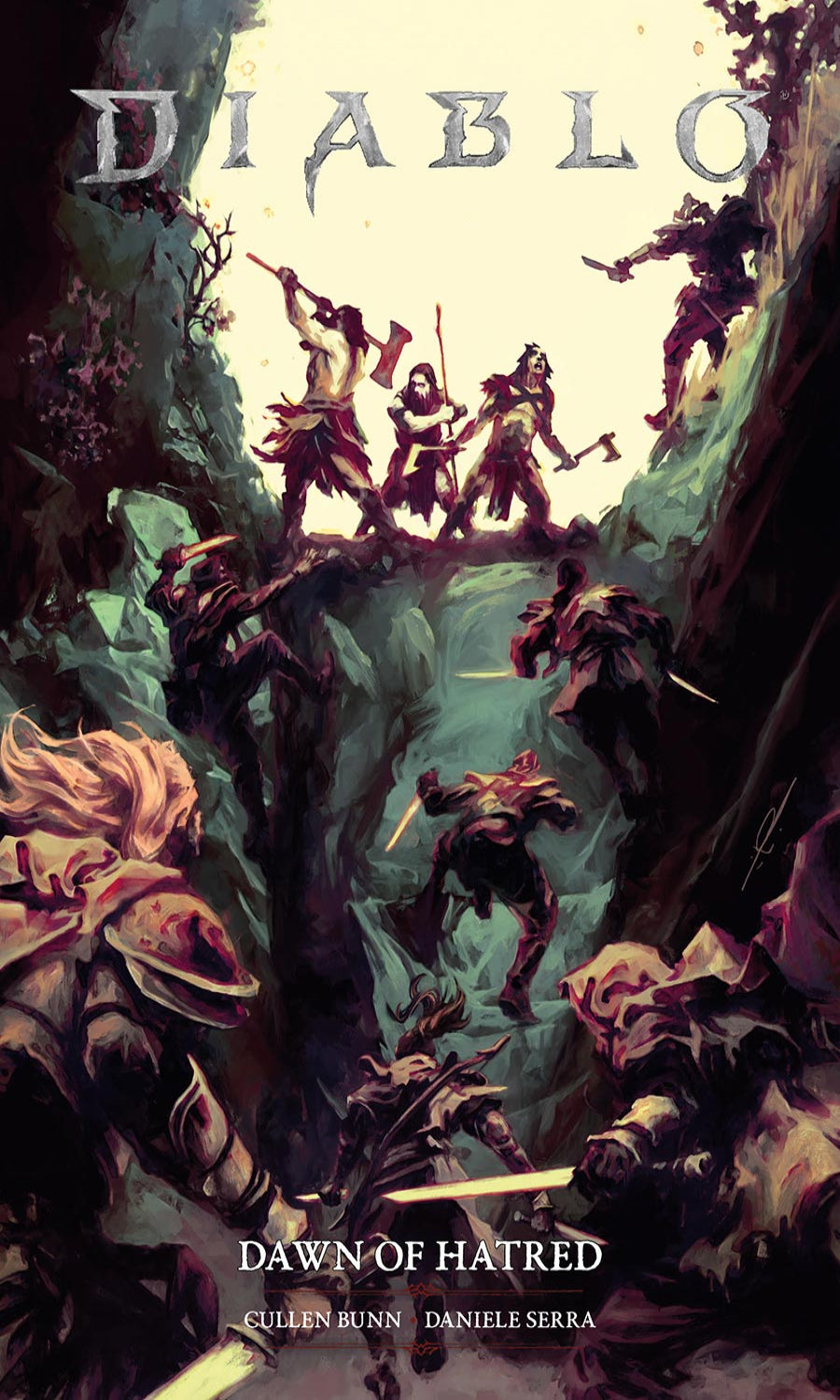Cover of 'Diablo: Dawn of Hatred' with fantasy characters and creatures.