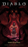 Cover of 'Diablo: Dawn of Hatred' with a warrior and demon in a dark red color scheme.