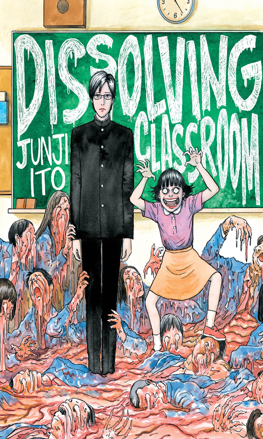 Cover of 'Dissolving Classroom' by Junji Ito with a character in front of a classroom scene.