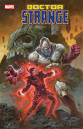 Comic book cover featuring Doctor Strange and a creature with a fiery background