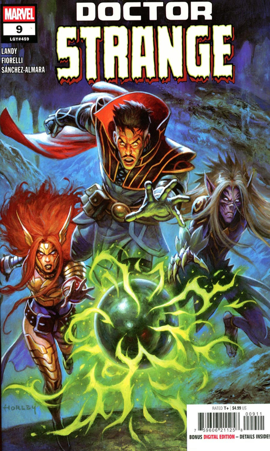 Marvel's Doctor Strange comic book cover featuring Doctor Strange casting a spell with a glowing green orb, surrounded by Xandar and another character, with the title 'Doctor Strange' at the top.
