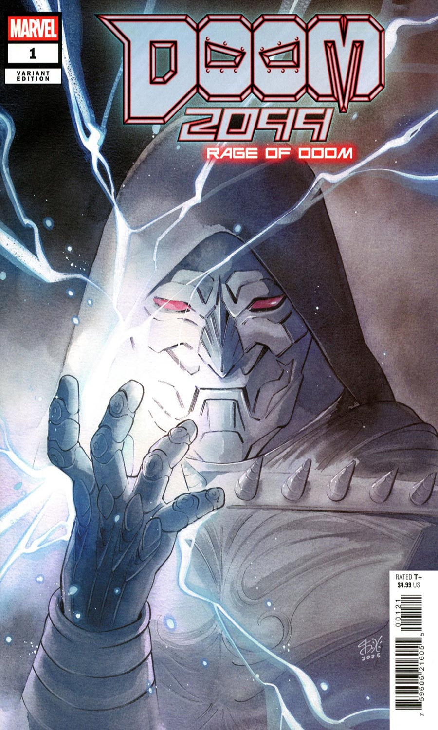 Comic book cover featuring a character from 'Doom 2099' with a dark background and Marvel logo.