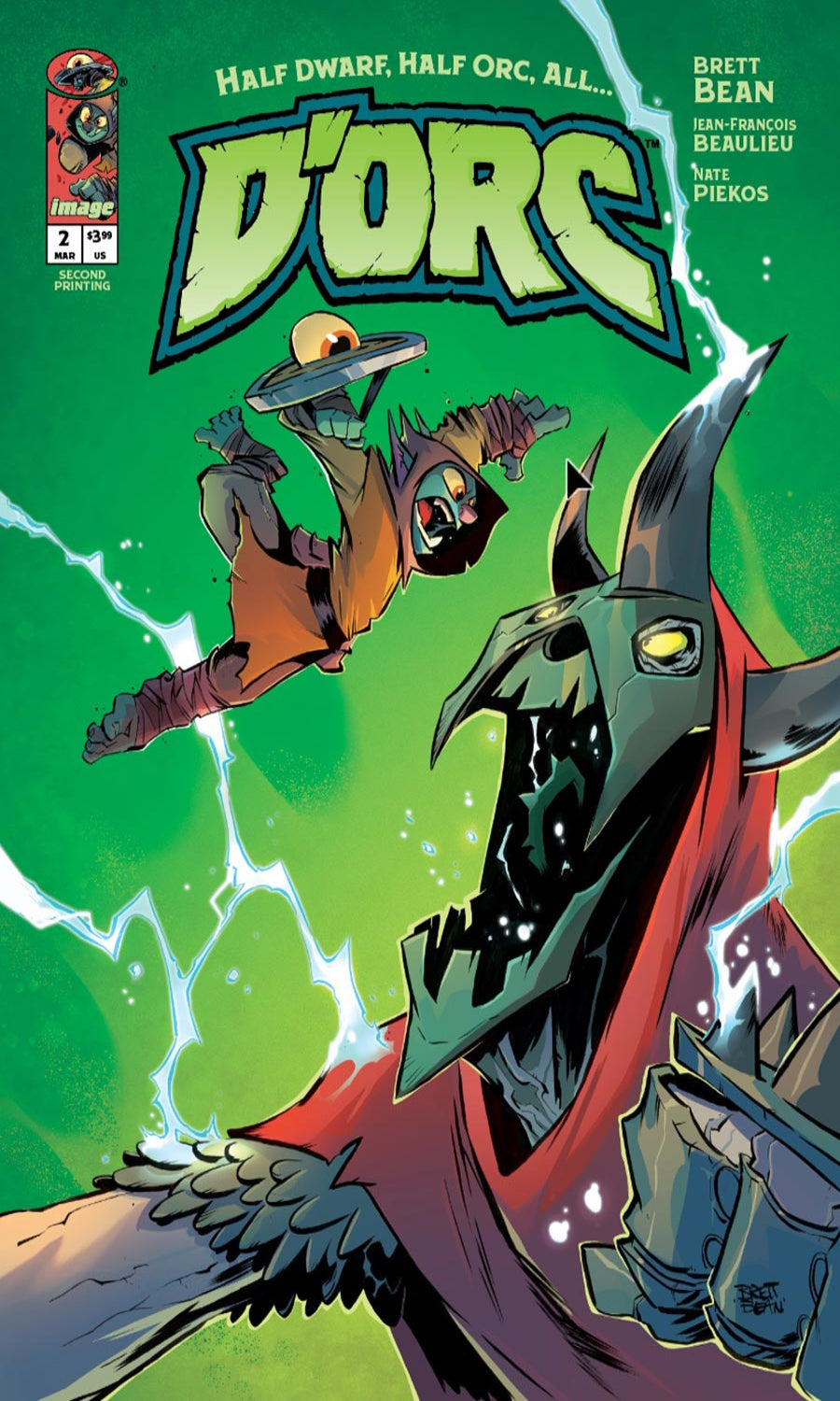 Comic book cover featuring a creature and a character with 'D'Ork' text on a green background