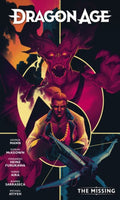 Dragon Age comic book cover with a character and creature against a dark background