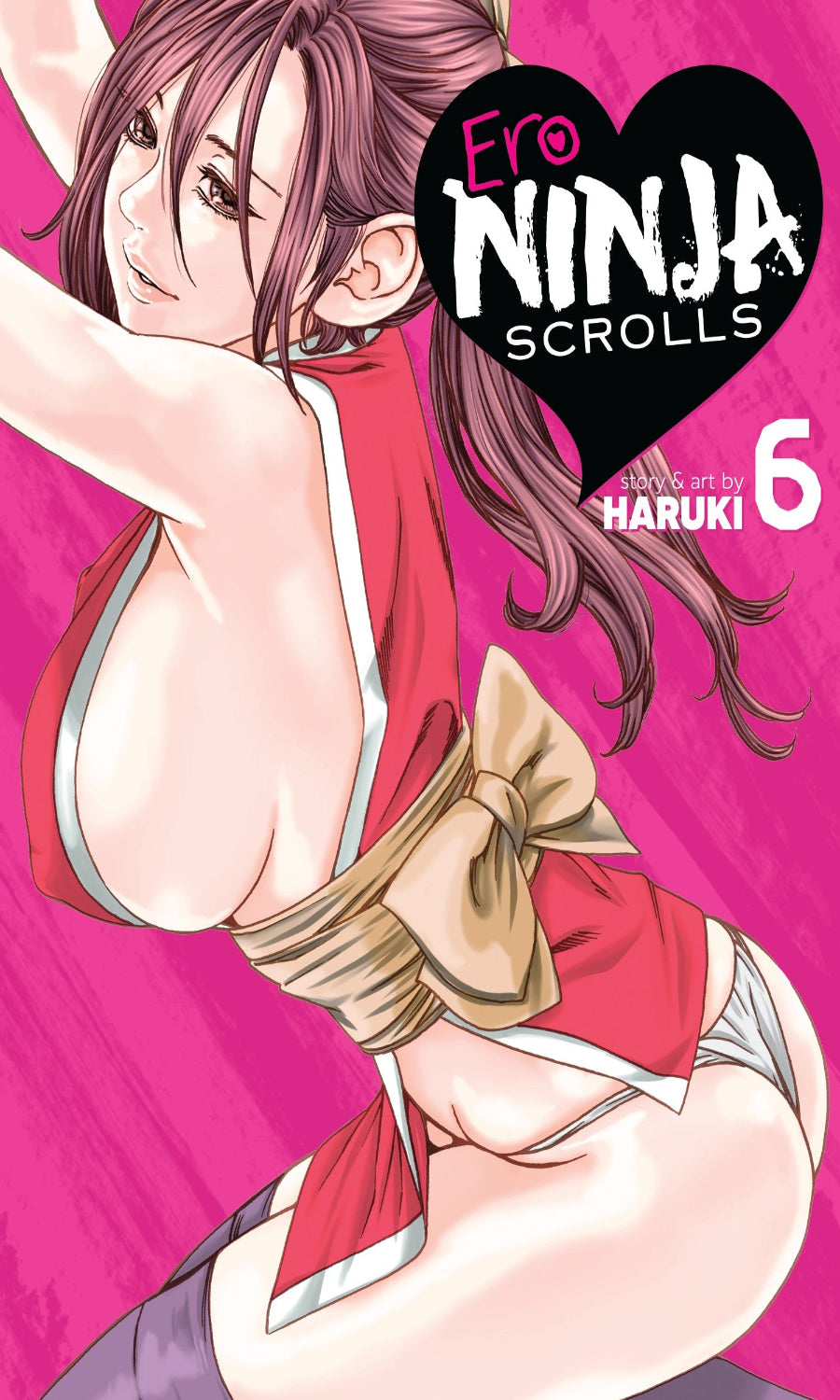 Manga book cover of 'Ero Ninja Scrolls' with a character in a red outfit on a pink background