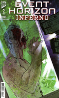 Comic book cover titled 'Event Horizon Inferno' with a character in distress.